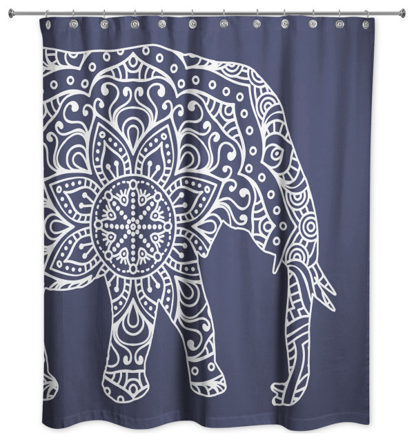 Navy Mandala Elephant 71x74 Shower Curtain