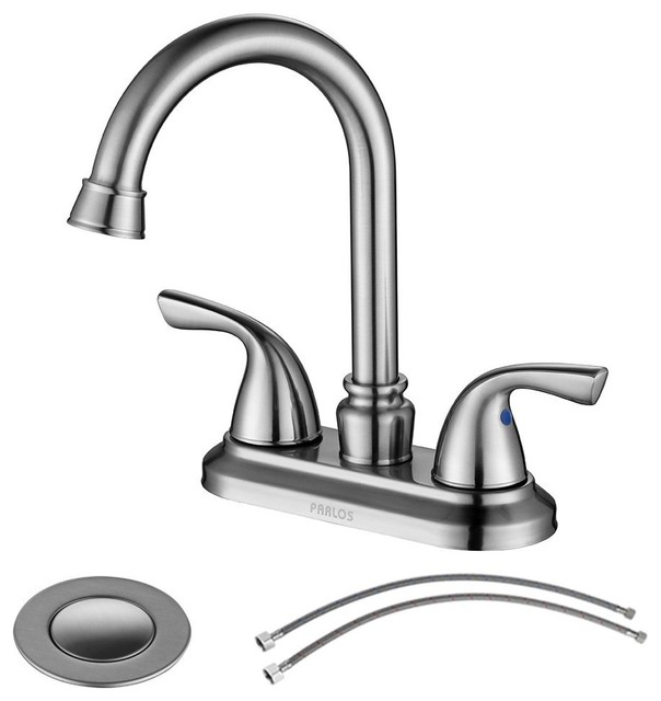Attractive Double Handle Lavatory Faucet With Drain Assembly Brushed Nickle