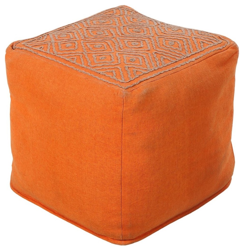 Surya Poufs Pouf/Ottoman, Orange, Square 18" Contemporary