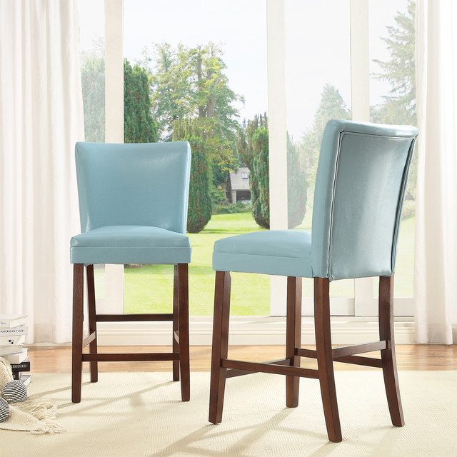 Tribecca Home Estonia Sky Blue Upholstered Counter Stools Set Of 2 Tribecca Home Estonia Sky Blue Upholstered Counter Stools Set Of 2