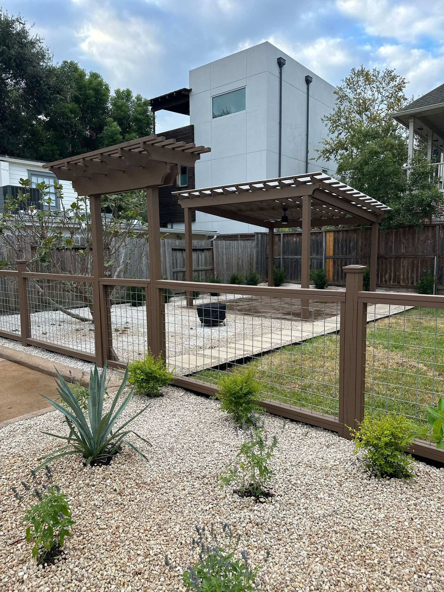 Beautiful stamped concrete patio with Pergola Cover on Haddon st!