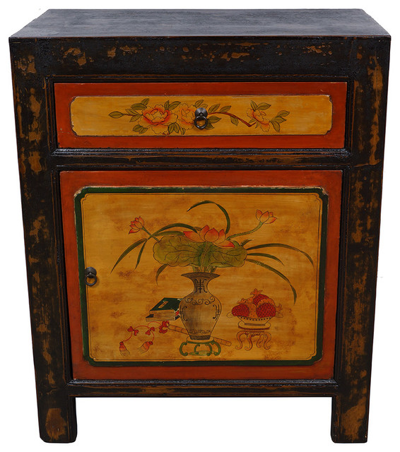 Consigned Vintage, Chinese Mongolia Painted Night Stand/End Table