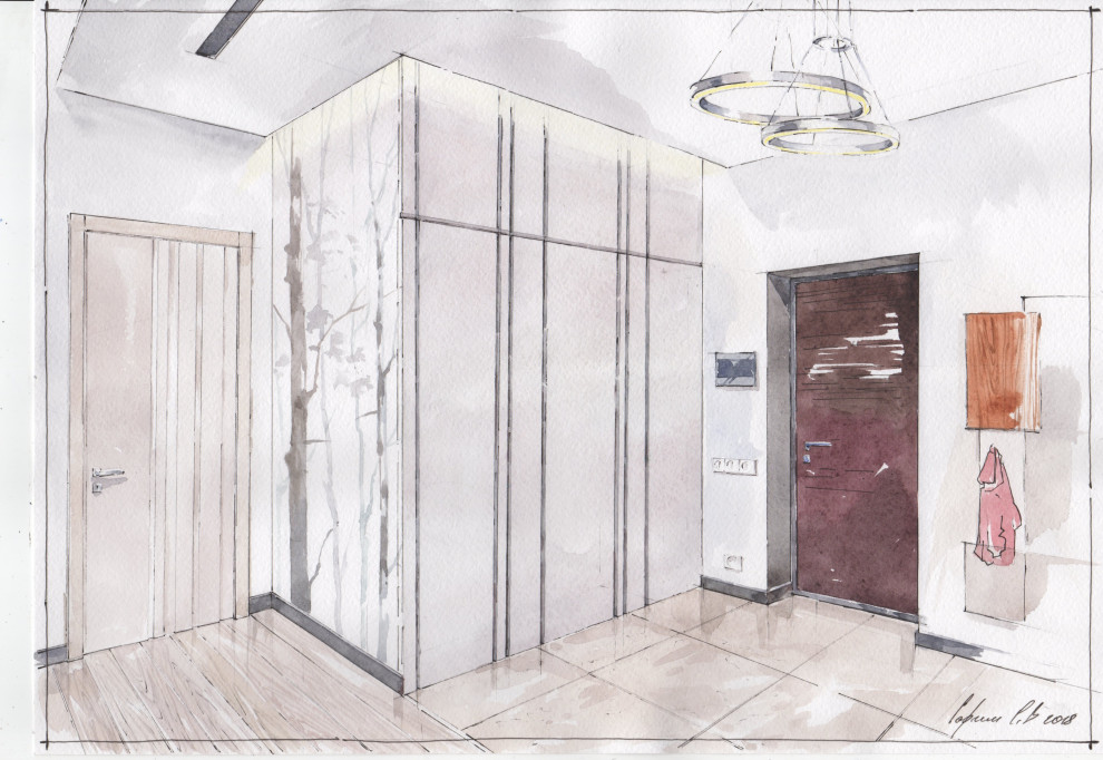 Акварельные эскизы к проекту. Дизайн проект квартиры в современном стиле.