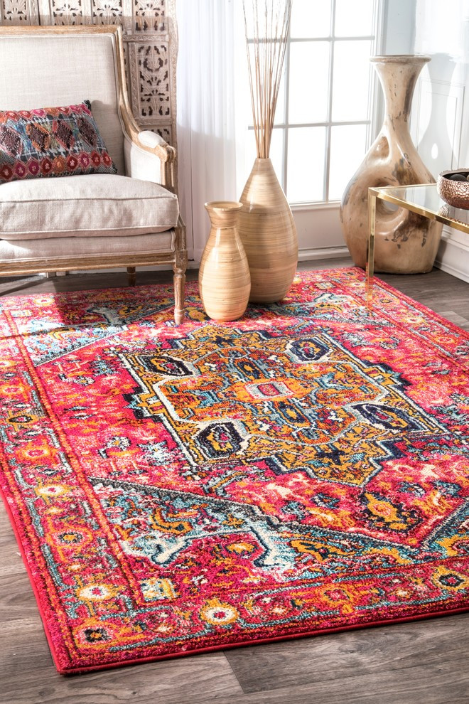 Traditional Vintage Tribal Medallion Area Rug, Pink - Mediterranean ...