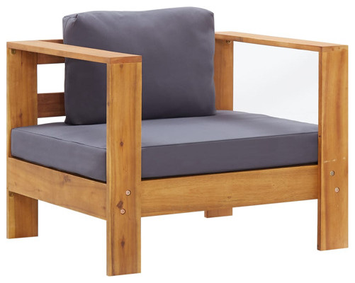 vidaXL Patio Sofa Chair Chair with Cushions Solid Acacia Wood in Teak Look