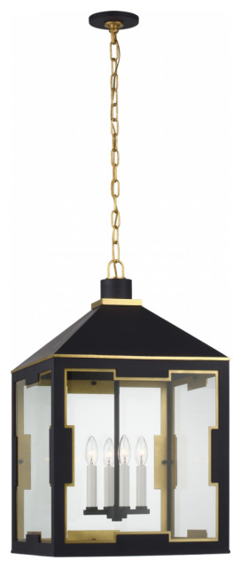 Ormond Medium Lantern, 4-Light, Matte Black and Gild, 28.25"H