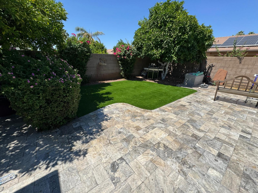 Patio - modern backyard patio idea with decking