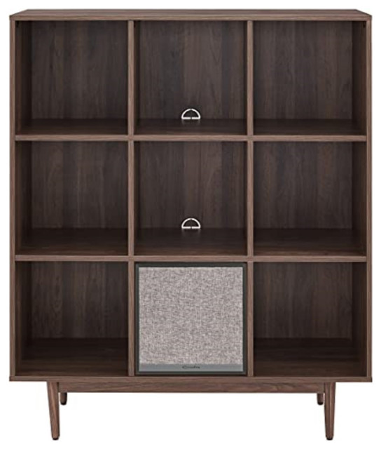 Mid Century Modern Bookcase, Spacious Open Cubbies & Bluetooth Speaker