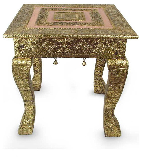 Novica Golden Garland Brass Accent Table, Large