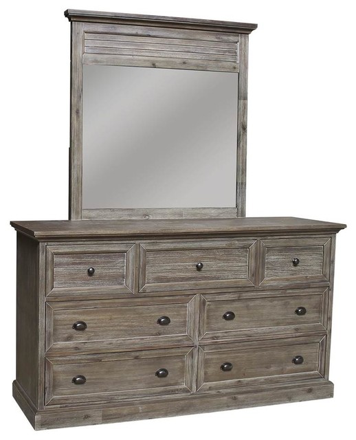 Dresser With Shutter Mirror In Weathered Gray And Brown Finish