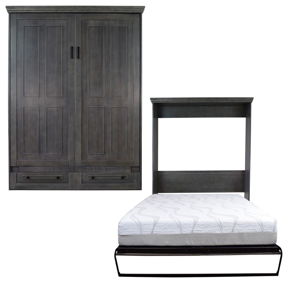 Devonshire Queen Size Murphy Bed, Antique White Traditional Murphy