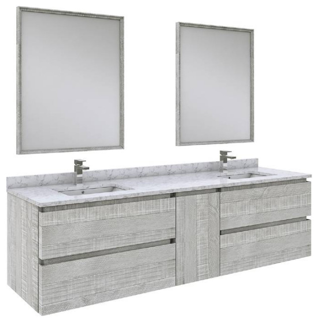 Fresca Formosa Modern 72" Ash Wall Mount Double Sink Vanity Set Farmhouse Bathroom Vanities