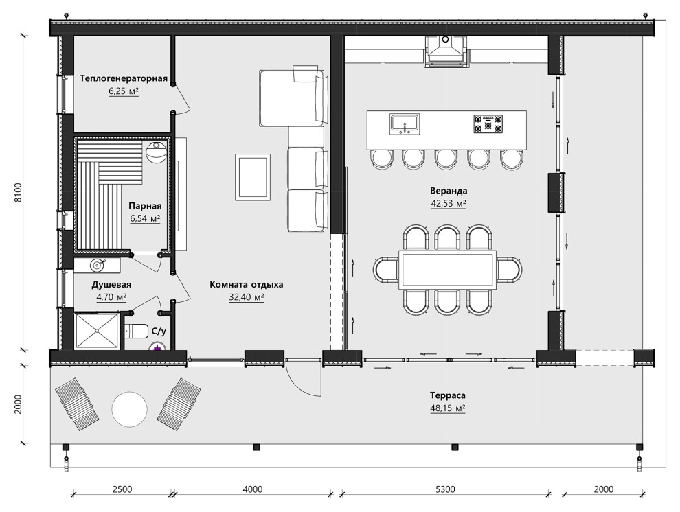 Проект гостевого дома с баней