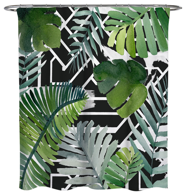 Oliver Gal Olivergal Introspect Palm, Black Palm Leaf Shower Curtain