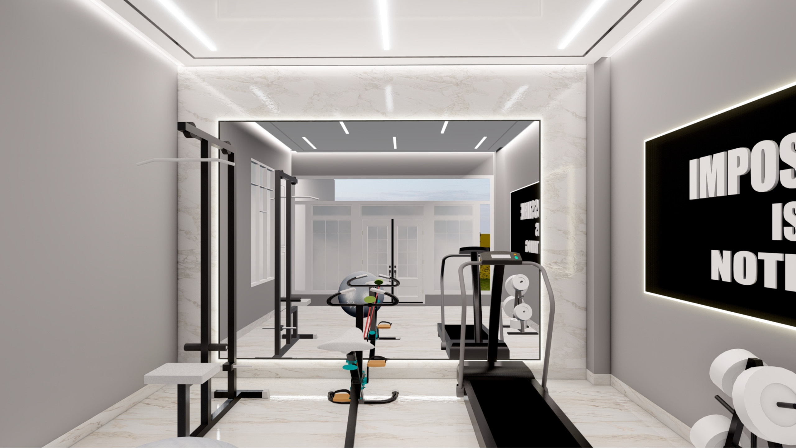 Elegant Grey and White Home Gym Design in Cobham
