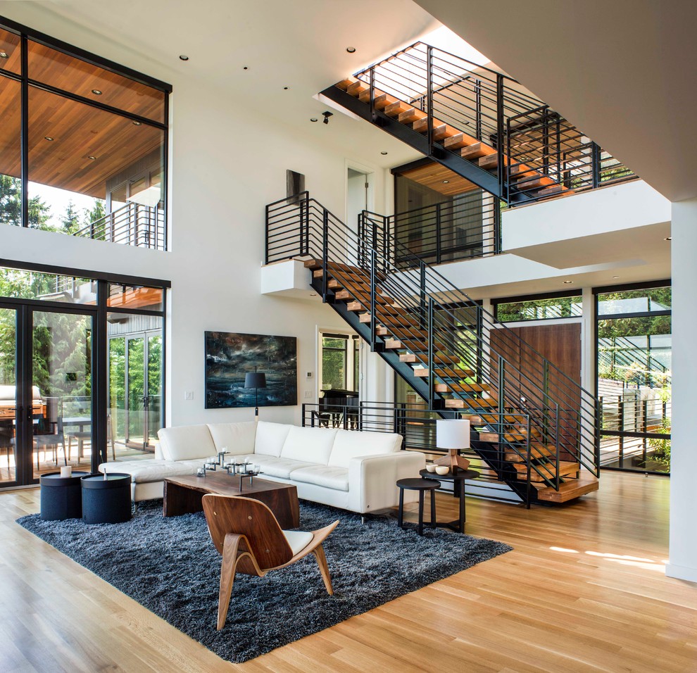Photo of a contemporary living room in Portland.