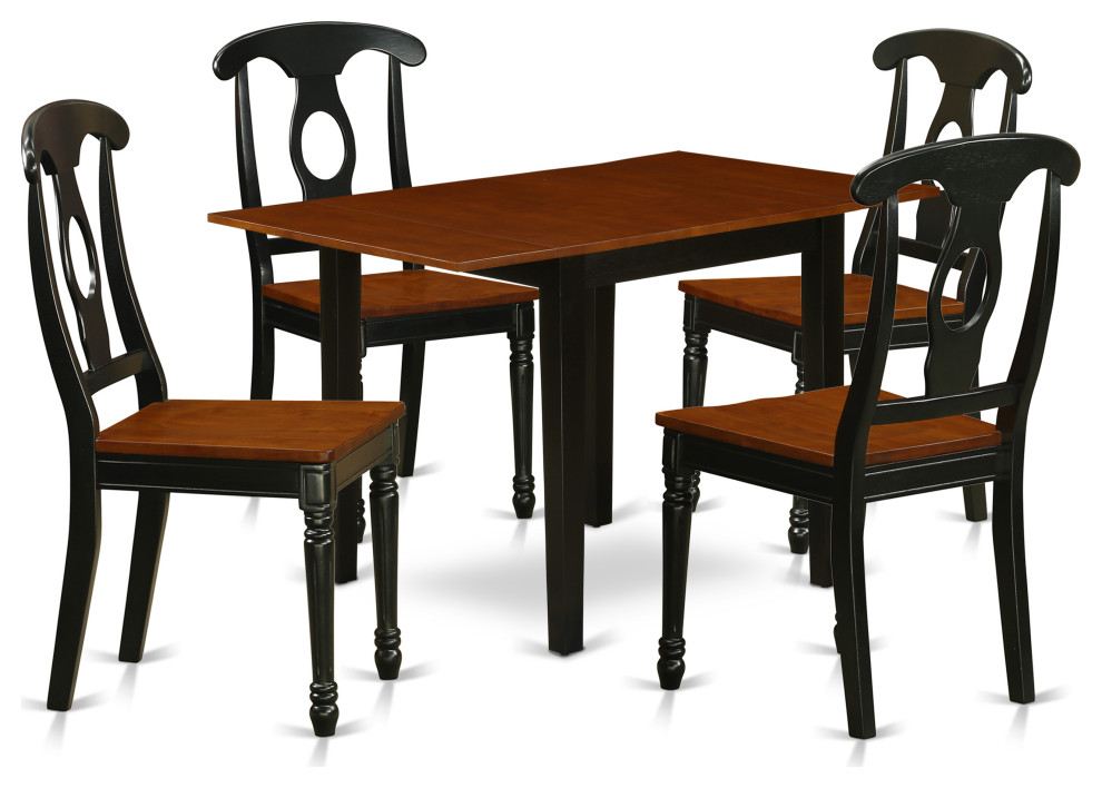 5Pc Dining Set Features A Drop Leaf Table, 4 Chairs, Black, Cherry