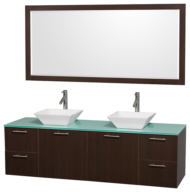 Amare Espresso Vanity Mirror 72 Double Pyra White Porcelain Green Glass