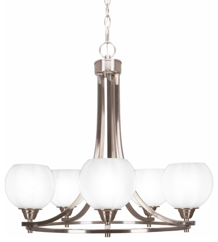 Paramount 5-Light Chandelier, Brushed Nickel, 5.75" White Marble Glass