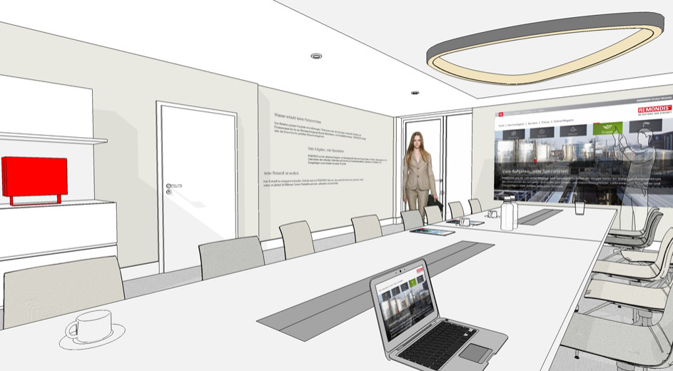 Remondis Konferenzraum Office Büro Planung Umplanung Modernisierung Interior Design NRW Krefeld Köln Architektur Innenarchitektur Gestaltung 3D Akustik Beleuchtung Großraumbüro Besprechung
