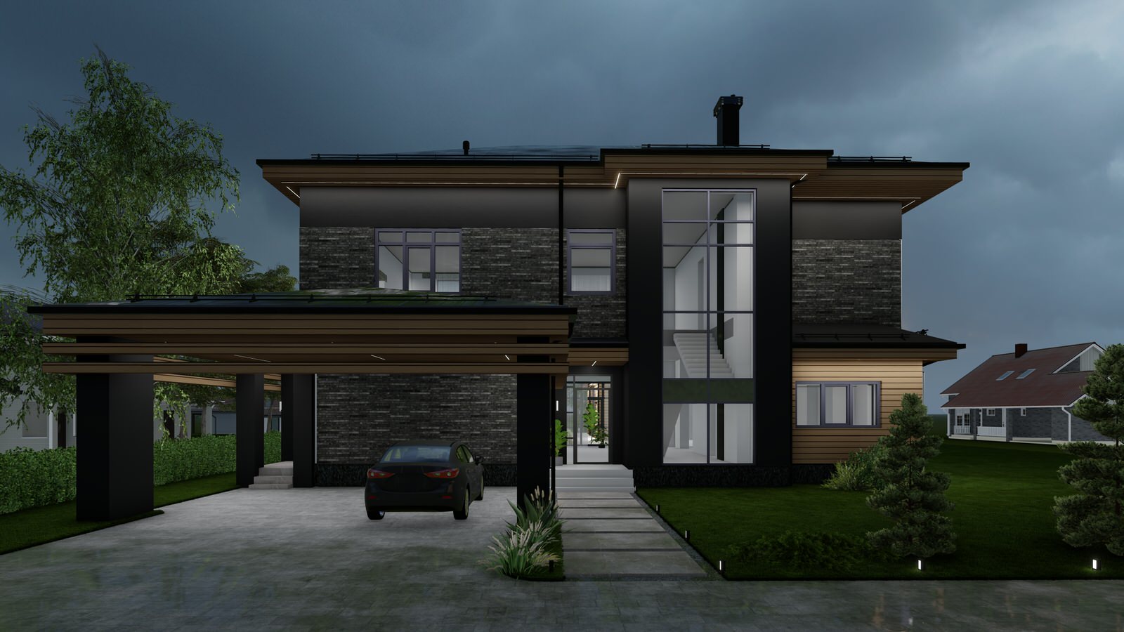 Современный дом с баней и террасой