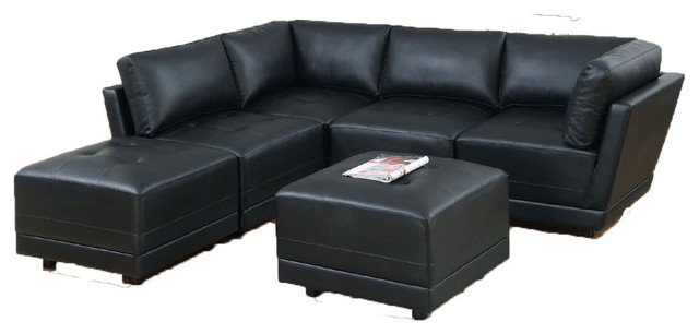 Bergen 6 Piece Black Bonded Leather Modular Sofa Set