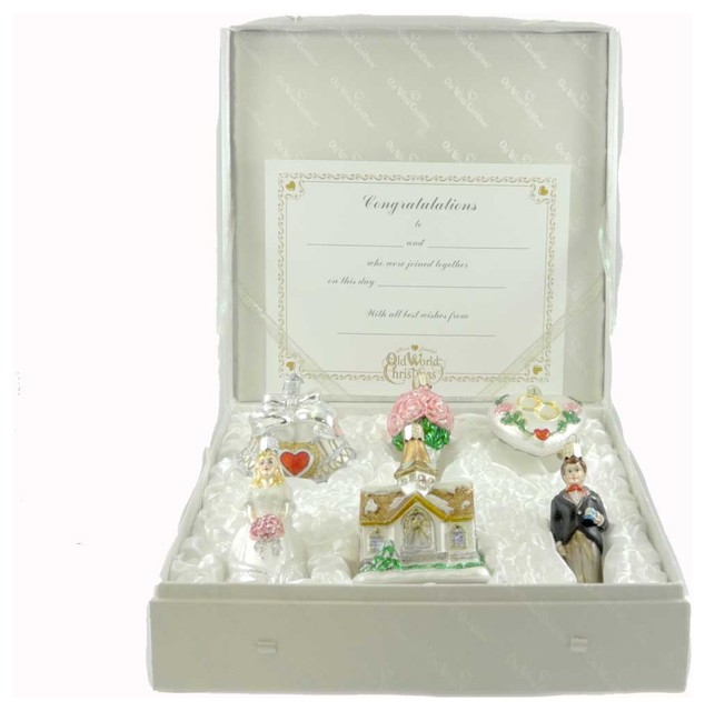 6-Piece Old World Christmas Wedding Collection Glass Ornament Bride Groom