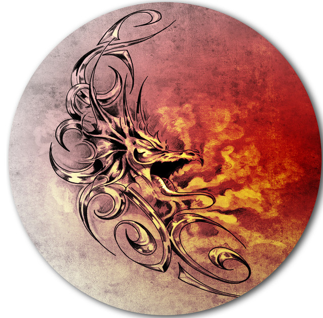 Medieval Dragon Tattoo Sketch Digital Art Disc Metal Wall Art 11