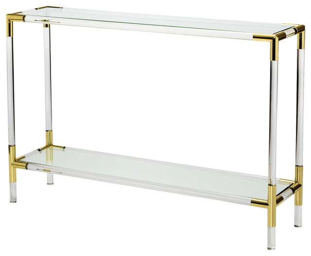 Corner Console Table cecil modern brass corner acrylic console table, 48w - modern Corner Console Table cecil modern brass corner acrylic console table, 48w - modern