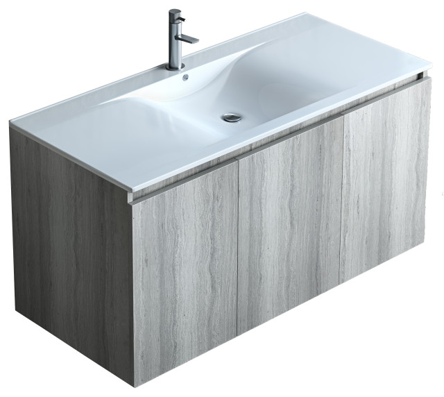 36 Floating Vanity Sink Natural Grey, Modern White Bathroom Vanity 36 Inch