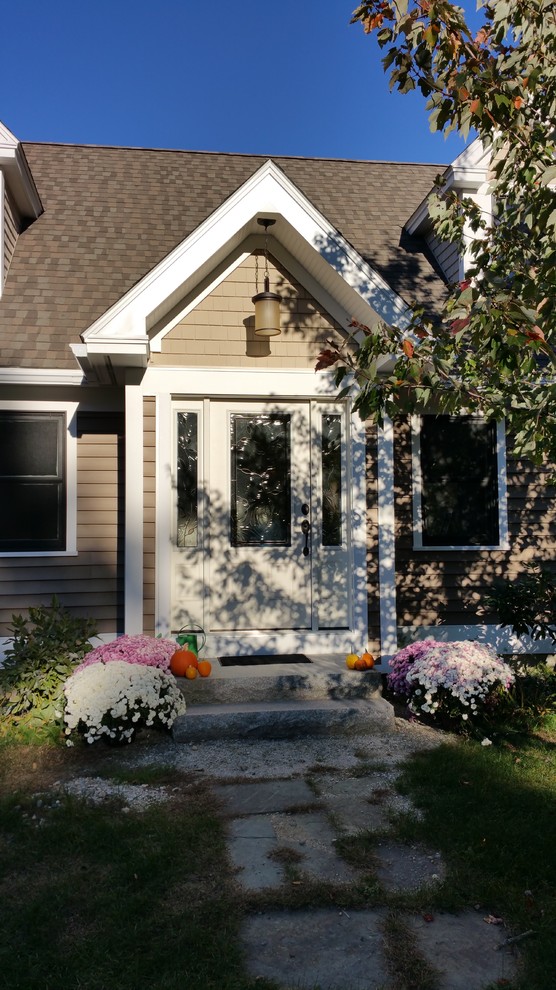 Front door - transitional front door idea in Boston with a white front door