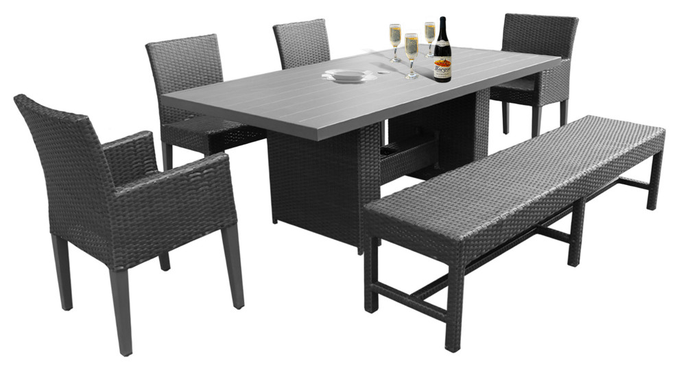 Rectangular Patio Dining Table,2 Armless Chairs 2 Chairs,Arms,1 Bench Espresso Tropical