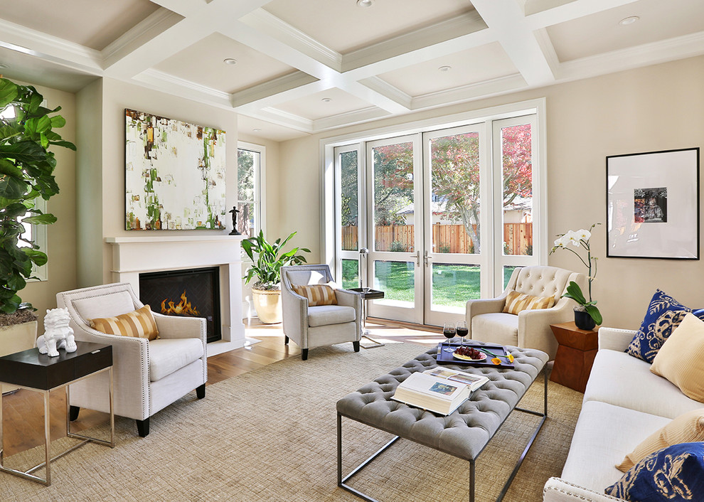 Inspiration for a transitional living room in San Francisco with beige walls.