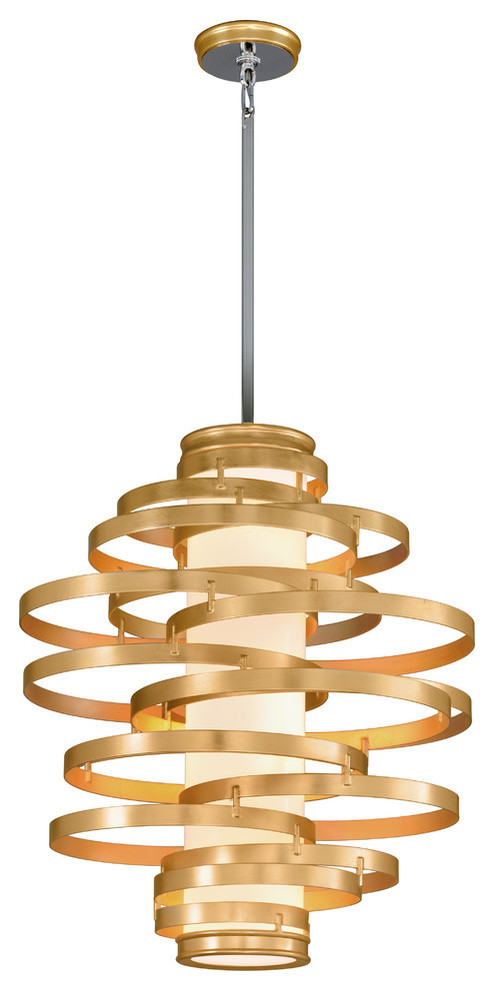 Vertigo LED Pendant, Gold Leaf Finish With Polished Accents, Opal Diffuser, 30"