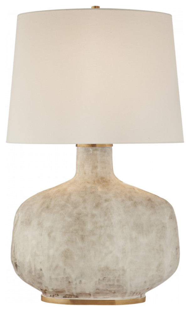 Beton Large Table Lamp, 1-Light, Antiqued White Ceramic, Linen Oval Shade, 35"H