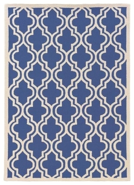 Hawthorne Collection 5' x 7' Hand Hooked Quatrefoil Wool Rug in Navy