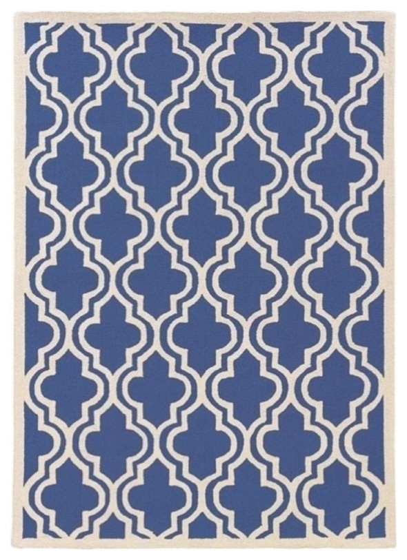 Hawthorne Collection 5' x 7' Hand Hooked Quatrefoil Wool Rug in Navy