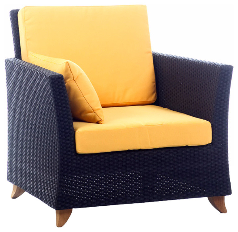 Rattan Arm Chair With Yellow Cushion
