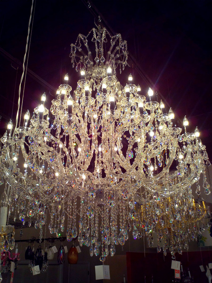 Large crystal maria theresa chandelier in chrome finish