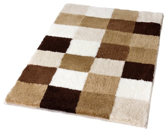 Toffee Checker Pattern Rich Multi Color Plush Bathroom Rug, Caro