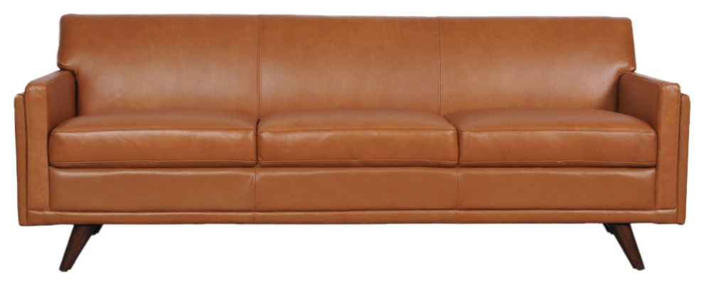 Moroni Milo Full Leather Mid-Century Sofa with Wooden Legs in Tan
