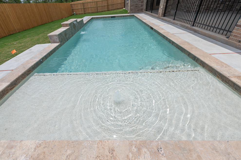 Mid-sized backyard concrete and rectangular pool photo