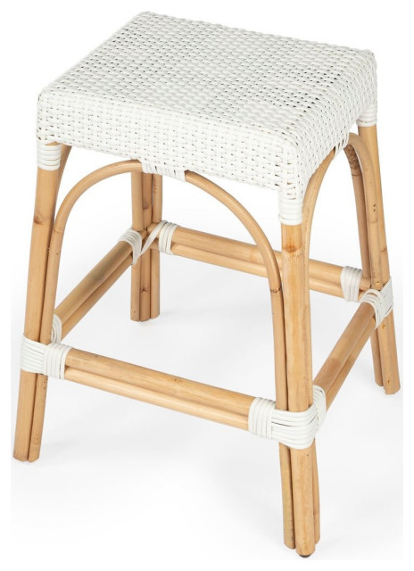 Offex Robias Transitional White Rattan Backless Rectangular Counter ...