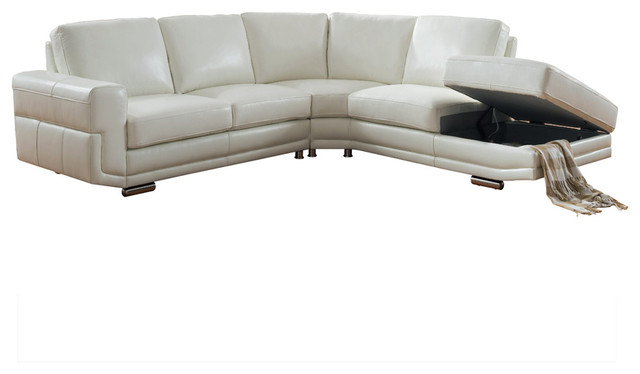 Cecile Leather Craft Sectional, Ivory Leather Couch