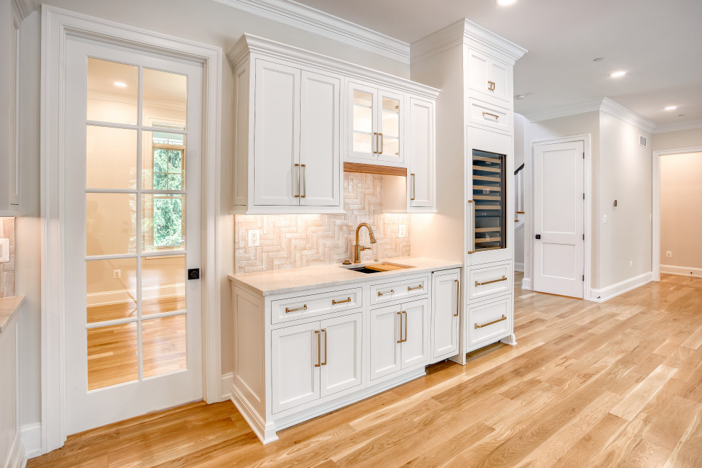 Custom Warm Wood & White Transitional Home Bar