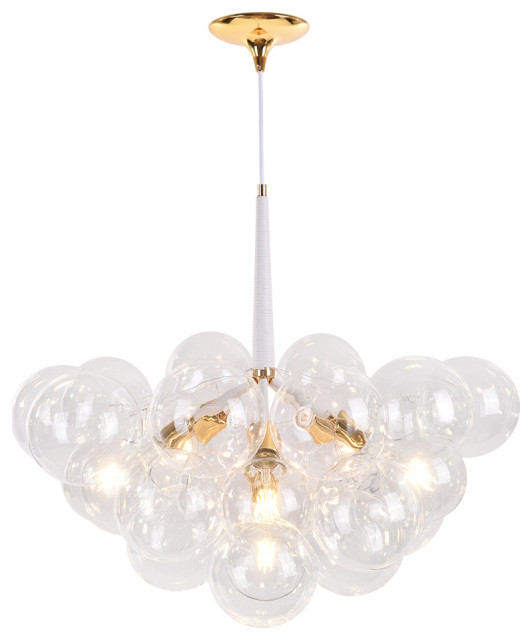 Contemporary Clear Glass Bubble Chandelier, White, 6 Lights