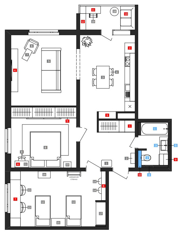 ЖК Южный Город. Современный интерьер с яркими акцентами.