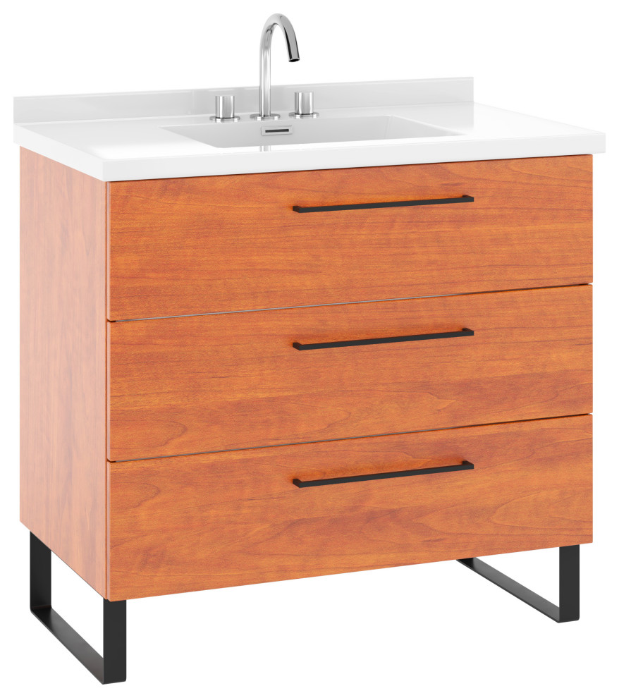 Denver Bathroom Vanity With Sink, 37" Contemporary Bathroom Vanities And Sink Consoles by