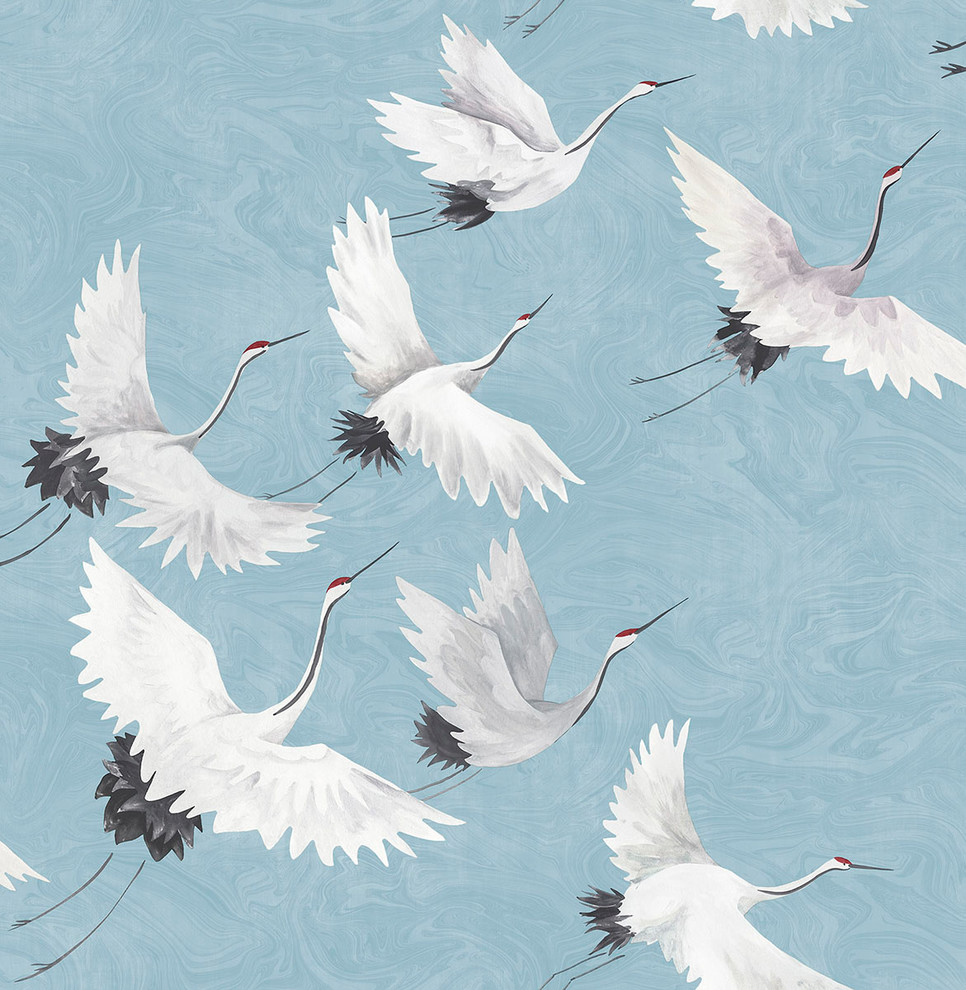 Flying Cranes Peel and Stick Wallpaper - Contemporary - Wallpaper - by