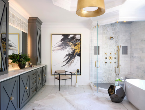 Elegant Bathroom Art Ideas: Embrace Black and Gold with a Gold Frame